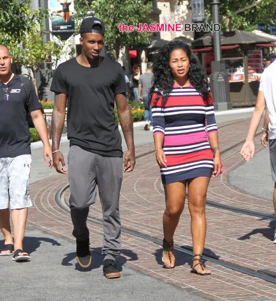 Brandon Jennings and Lashontae Heckard go shopping at the Grove in Hollywood