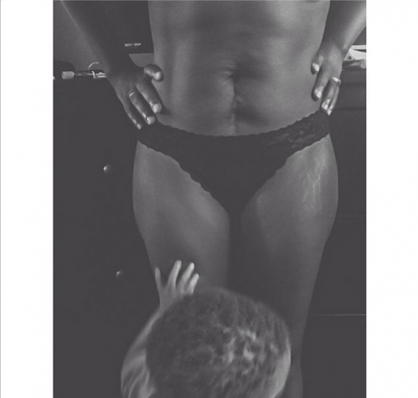 I'm a mom of 6! Yes, six beautiful babies were housed in my tummy. I have worked hard to get my figure back, but I have never truly embraced the lines left behind after each pregnancy. Oh and that scar? That's from a cyst removal when I was 18 years old. The doctors thought they might have to remove my left ovary in order to save my life. They didn't have to, so that scar and those lines, those are what I love. They show that I'm still alive, with 6 beautiful babies." submission from @ramblingmomof6