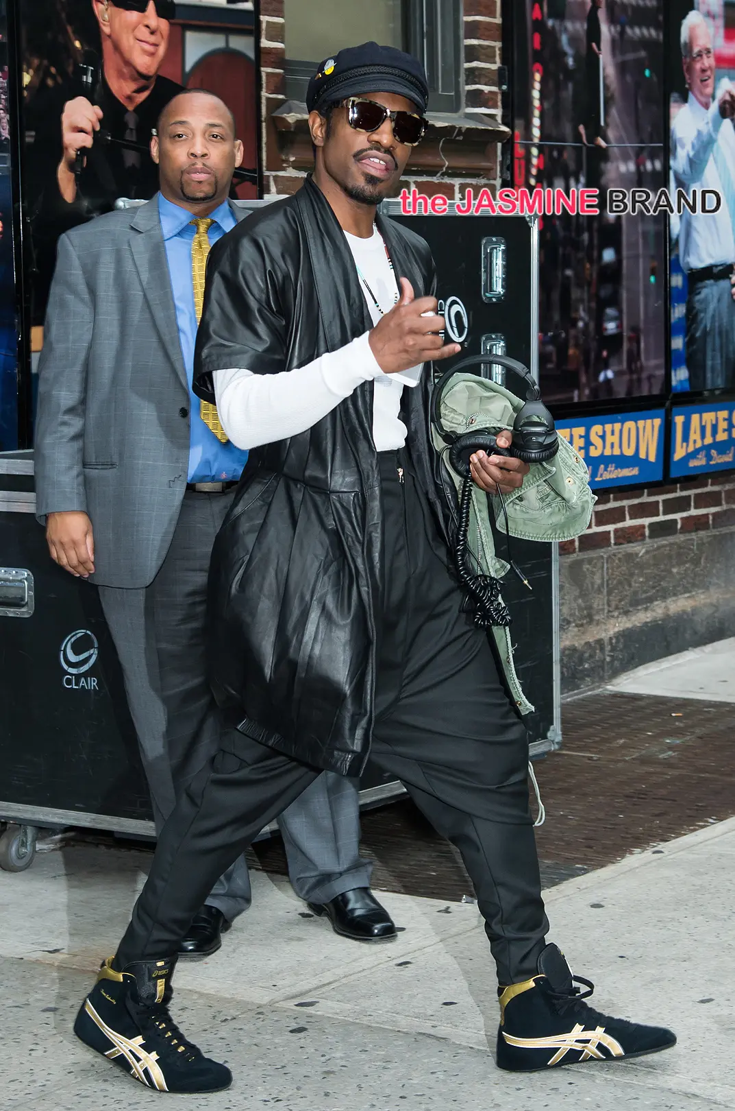 Andre 3000 and Johnny Galecki are seen leaving the 'Late Show With David Letterman' in New York