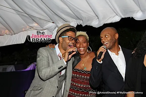 BELL AIR, CA - MAY 22: Singers Eric Benét, Traci Nelson and Kenny Lattimore seen performing at Johnny Gill's 50TH Birthday Party on Sunday May 22, 2016 at a private residence in Bell Air, CA. (Photo by Arnold Turner/ATA)