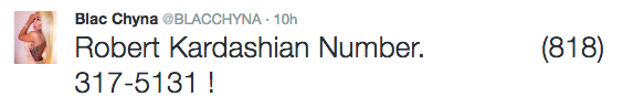 Blac Chyna Tweets Rob Kardashian's Number Blac Chyna Tweets Rob Kardashian's Number