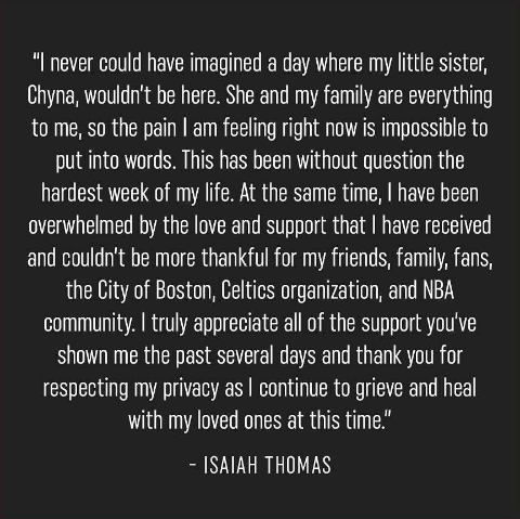 NBA's Isaiah Thomas Opens Up About Sister's Tragic Death NBA's Isaiah Thomas Opens Up About Sister's Tragic Death