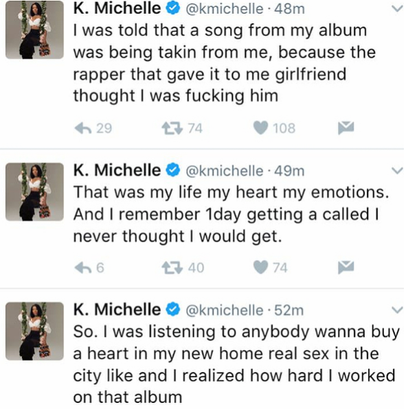 K.Michelle Hints Nicki Minaj Took A Song From Her Over Meek Mill: She thought I was f**king him! K.Michelle Hints Nicki Minaj Took A Song From Her Over Meek Mill: She thought I was f**king him!