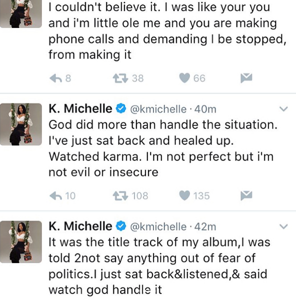 K.Michelle Hints Nicki Minaj Took A Song From Her Over Meek Mill: She thought I was f**king him! K.Michelle Hints Nicki Minaj Took A Song From Her Over Meek Mill: She thought I was f**king him!