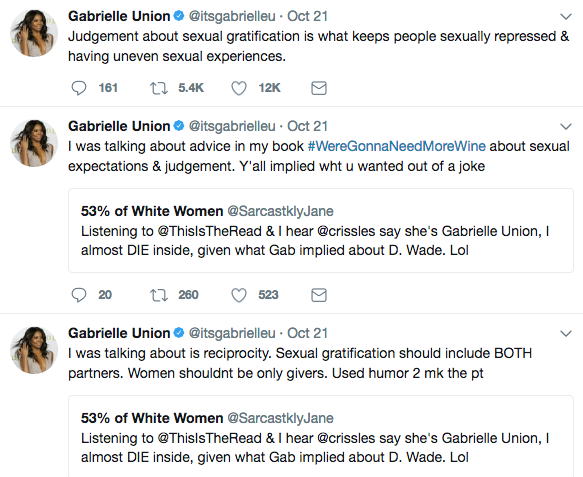 Gabrielle Union Clarifies A$$ Eating Comment + Adds: My sexual experience covers decades. Gabrielle Union Clarifies A$$ Eating Comment + Adds: My sexual experience covers decades.