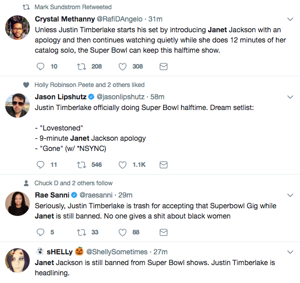 Janet Jackson Fans Trash Justin Timberlake After Superbowl Performance Announced Janet Jackson Fans Trash Justin Timberlake After Superbowl Performance Announced