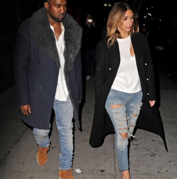Kim-Kardashian-Kanye-West-Rock-The Same-Look-The Jasmine Brand