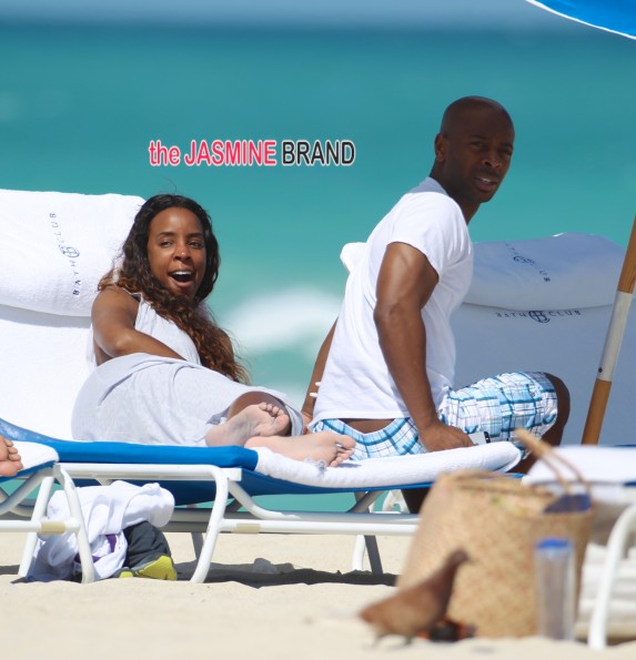 Kelly Rowland and fiance Tim Witherspoon at the beach in Miami