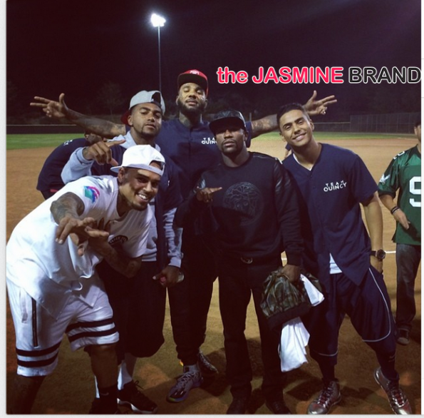 the game-desean jackson-floyd mayweather chris brown-hosts celebrity kick ball charity event 2014 the jasmine brand
