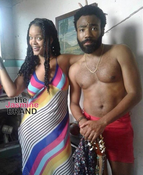 Rihanna & A Shirtless Donald Glover Spotted Filming New Movie