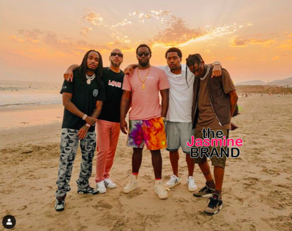 Diddy Posts Up With Quavo, Swizz Beatz, Nas & Travis Scott At The Beach [PHOTOS]