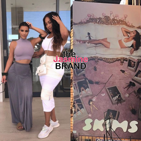 Kim Kardashian Surprises LaLa Anthony W/ A SKIMS Billboard In NYC