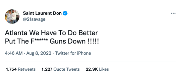 21 Savage tweet