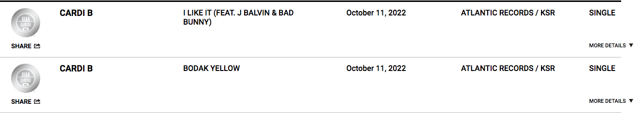 Cardi B 11x Platinum