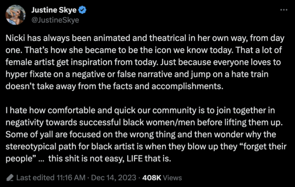 justine skye defends nicki minaj