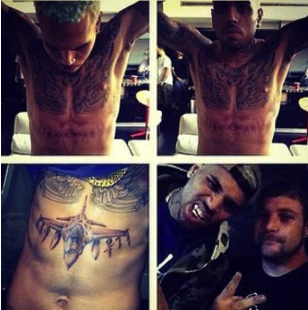 Chris Brown Gets New Tattoo In Same Spot as Rihanna's New Tattoo