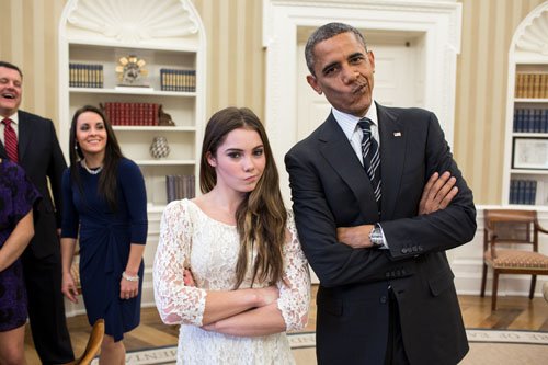 (Photos) President Obama Gives His Best B-Boy Stance With Women’s Olympic Gymnastic Team