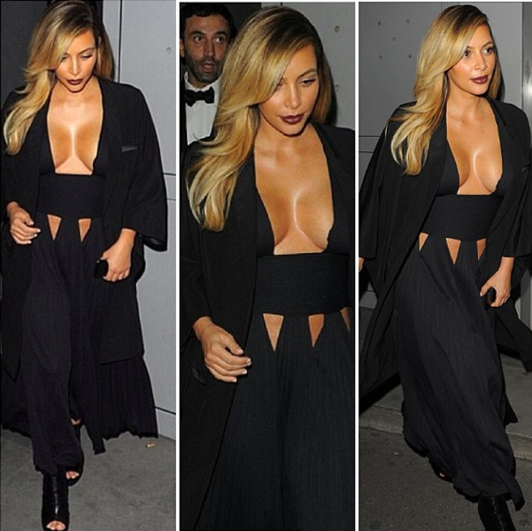 Kim Kardashian Steps Out In Boob Baring Givenchy Dress + Check Out Baby North’s High-End Designer Diggs