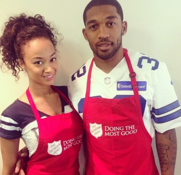 basketball wives la-draya michele-community service-turkey giveaway-with boyfriend-Orlando Scandrick-the jasmine brand