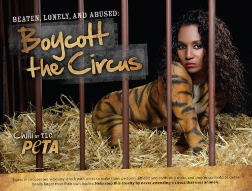 [VIDEO] Crouched In A Cage, Striped in Body Paint: TLC’s Chilli Protests Circus Animals in New PETA Ad