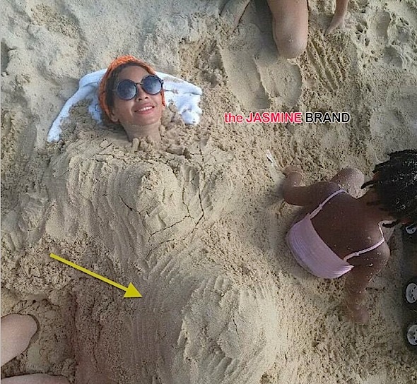Ovary Hustlin’: A Sand Buried Beyonce, Sends Fans in A Baby Bump Frenzy! [Photo]