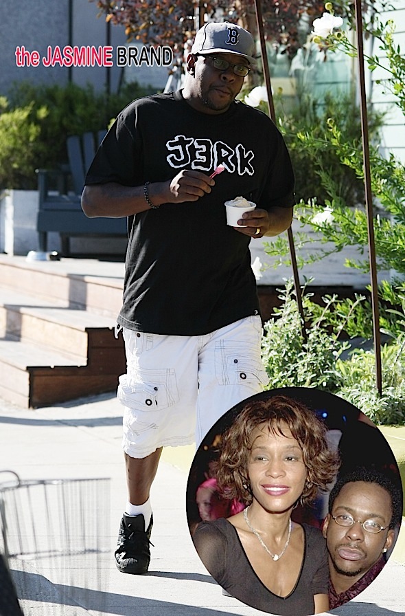 Singer Bobby Brown multitasks as he eats his yogurt and chats on the phone while walking on Abbot Kinney in Venice, CA