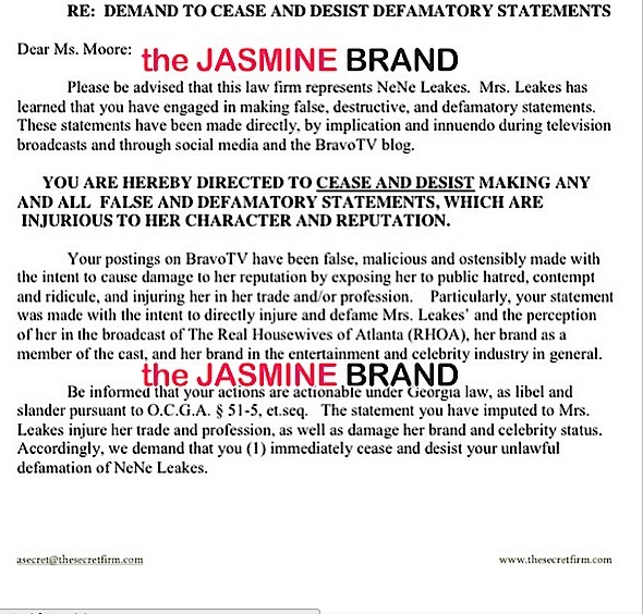 nene leakes-hits kenya moore-cease decist-the jasmine brand
