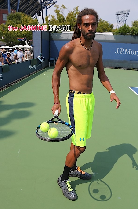 Dustin Brown of Germany at The US Open with Francis Tiafoe,  of USA.