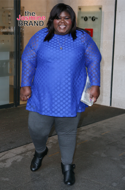 Actress Gabourey Sidibe arriving at BBC Radio One to promote her new film 'Grimsby'.