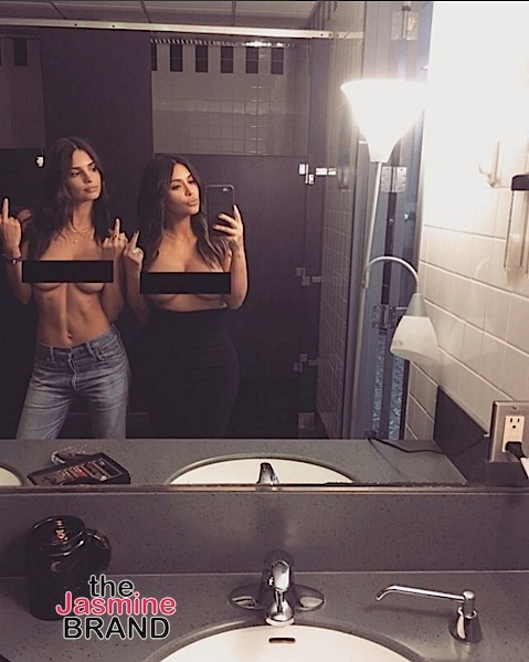 Look Ma, No Shirt! Kim Kardashian Goes Topless With Emily Ratajkowski [Photo]