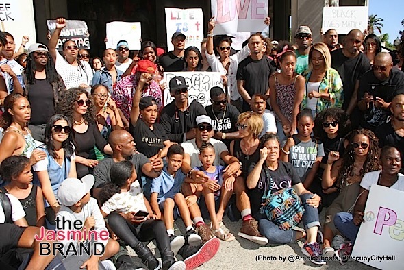 LOS ANGELES, CA -JULY 17: _ _ _ _ members of Black Hollywood seen at #OccupyCityHall Movement in Support of All Initiatives to Invoke Change on Sunday, July 17, 2016 at City Hall in Los Angeles, California. (Photo by @ArnoldShoots)