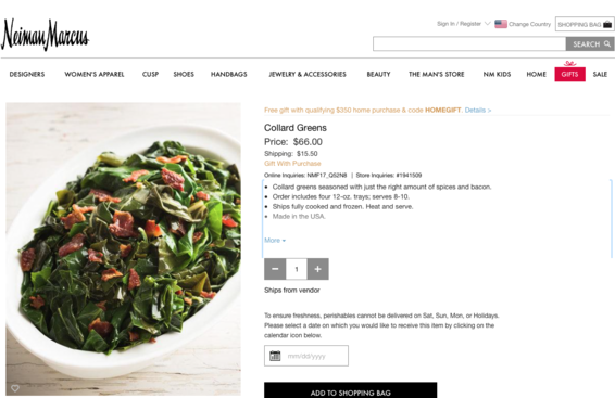 #GentrifiedGreens: Neiman Marcus Charges $66 For Collard Greens