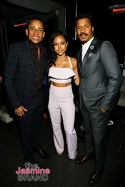 HOLLYWOOD, CA - DECEMBER 05: Event host committee Hill Harper, Karrueche Tran and Nate Parker seen at Hill Harper & Nate Parker 9th Annual Manifest Your Destiny Toy Drive & Fundraiser at the W Hotel on Tuesday, December 5, 2016 in Hollywood, California. (Photo by A Turner Archives)