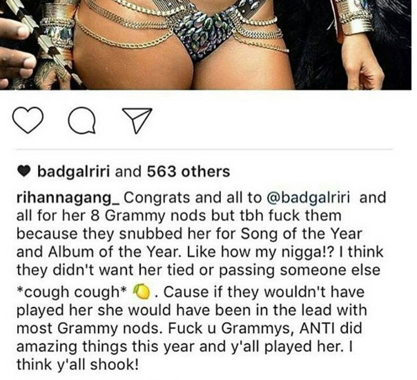 Rihanna Feels Grammys Snubbed Her