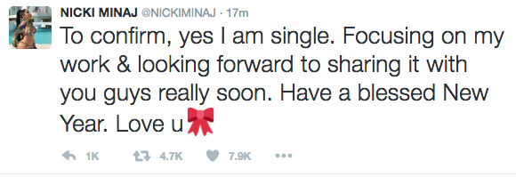 Nicki Minaj confirms that she has split up with her long-time