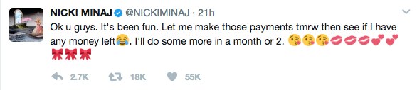Nicki Minaj Offers To Pay Fans Tuition & Student Loans