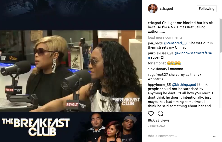 TLC's Chilli Tells Charlamagne He's "Tacky" & "Mean" [Video]