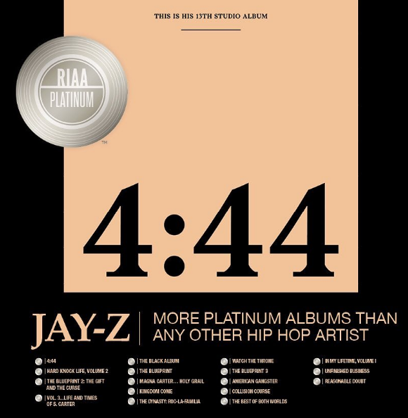 Jay-Z's "4:44" Goes Platinum