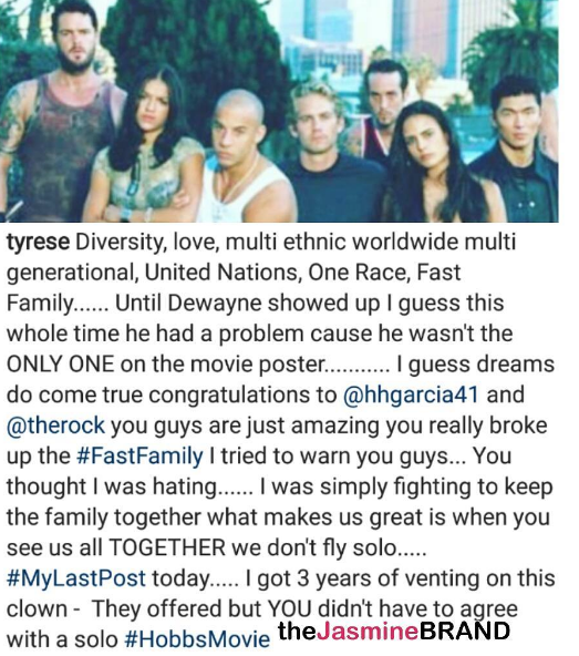 Tyrese Continues To Trash The Rock: "You broke up the Fast Family!"