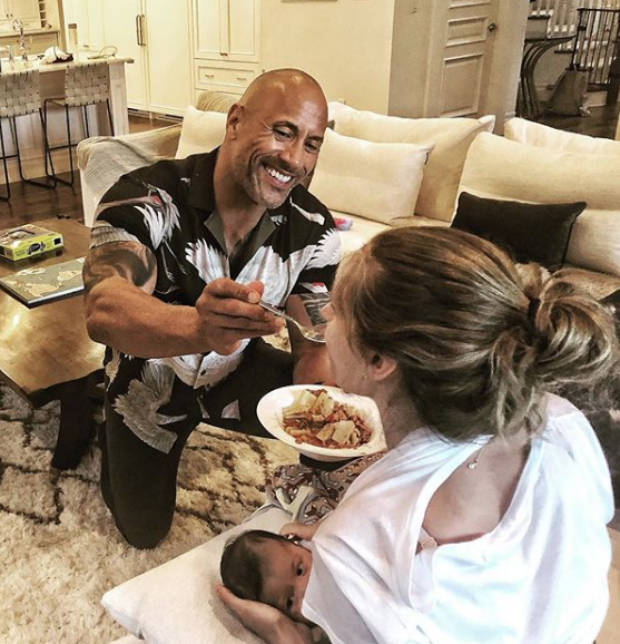 The Rock Shares Beautiful Photo Of Feeding His Girlfriend As She Breastfeeds