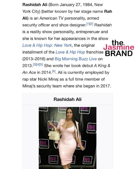 Rah Ali Is Part Of Nicki Minaj's Security Team, According To Her Wiki -  theJasmineBRAND