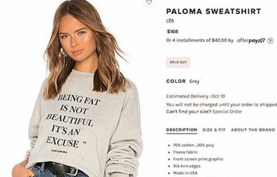 ‘Being Fat Is Not Beautiful’ – Revolve Releases Controversial Sweatshirt