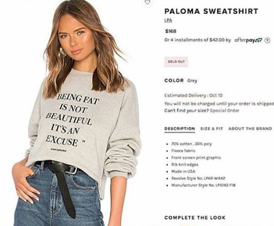 ‘Being Fat Is Not Beautiful’ – Revolve Releases Controversial Sweatshirt