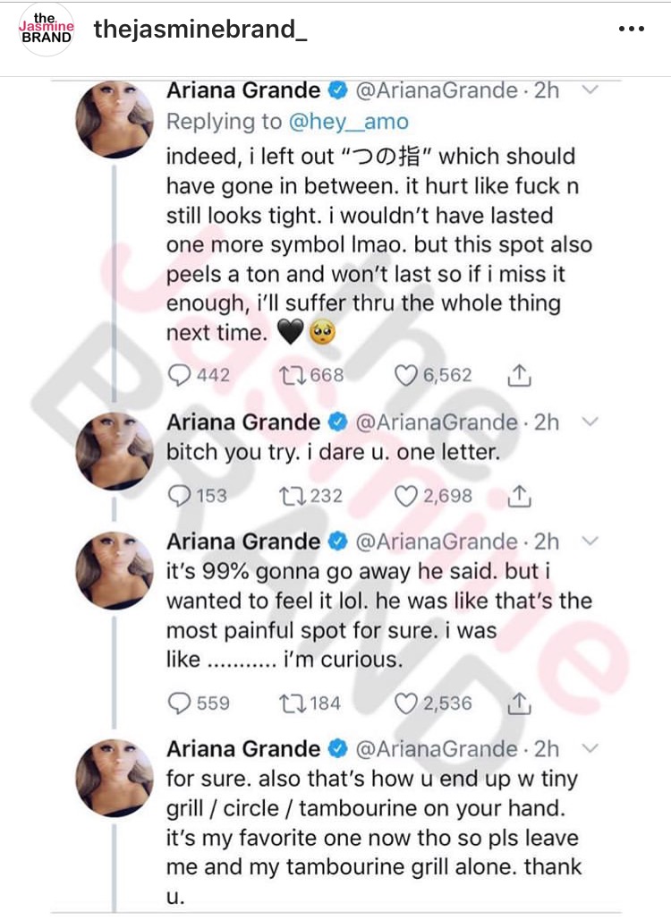 Ariana Grande Gets Misspelled Japanese Tattoo on Her Palm