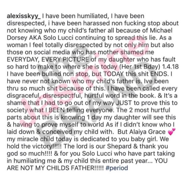 Love & Hip Hop's Alexis Skyy Shares Paternity Test Proving Solo Lucci ...