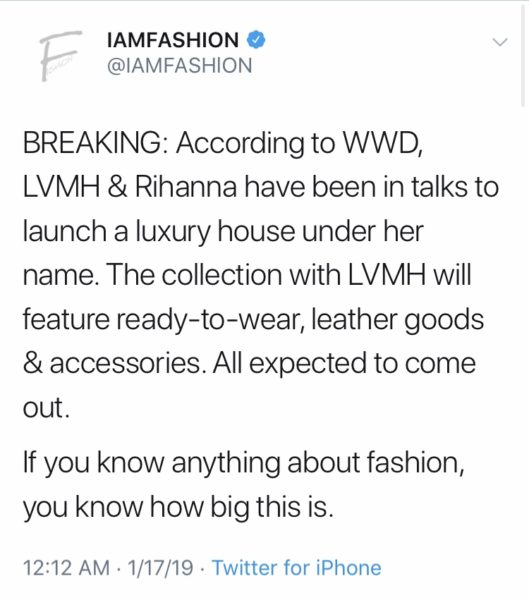 Rihanna Is Reportedly Launching A Luxury Fashion Brand With LVMH