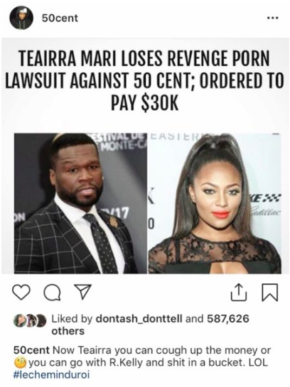 50 Cent Named In Revenge Porn Lawsuit From 'Love & Hip Hop' Star Teairra  Mari