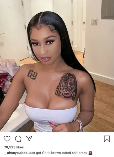 Tekashi 6ix9ine's Girlfriend Gets His Face Tattooed On Her [Photo