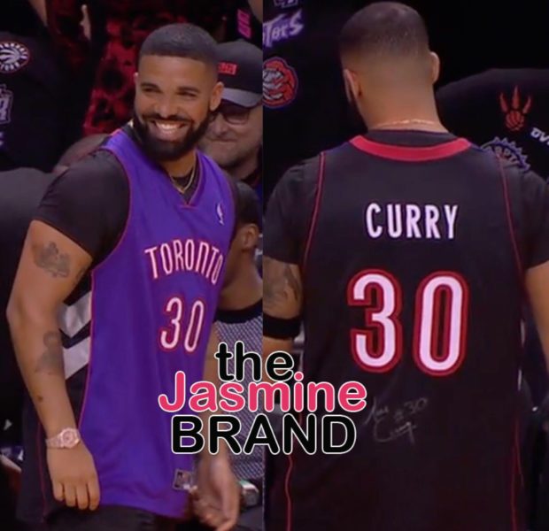 Drake Trolls Steph Curry At NBA Finals, Wears Father’s Raptors Jersey & Says He Has Curry’s Hair Lint For Sale
