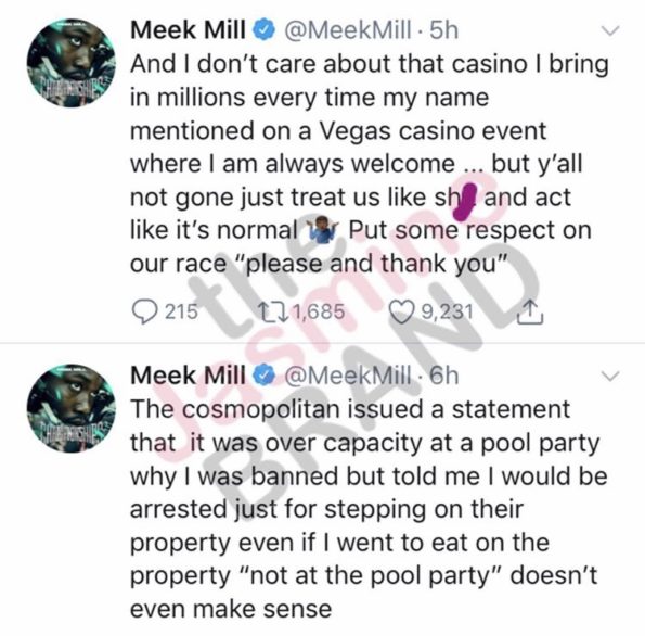 Meek Mill accuses Las Vegas' Cosmopolitan Casino of racism after
